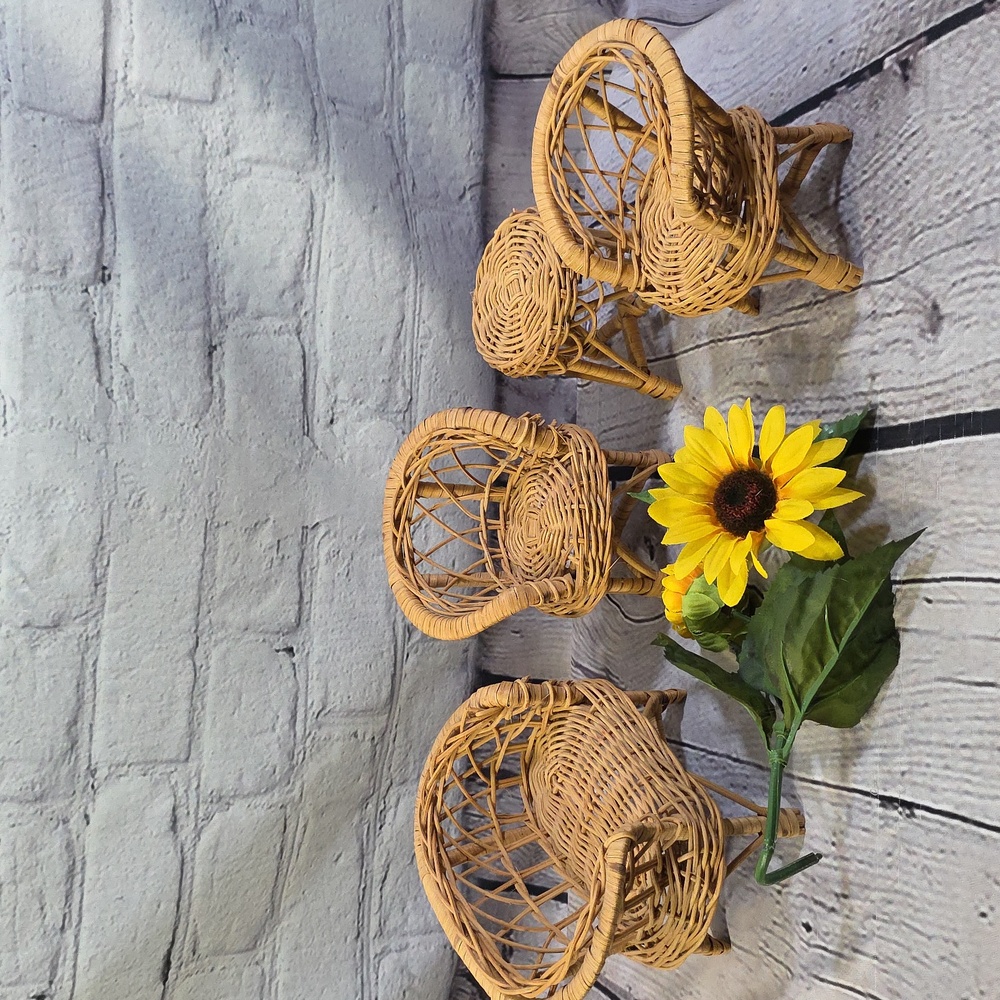 Vintage Doll Furniture 4 Piece Natural Wicker Set: Couch Chairs Table
